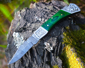 Handmade Damascus Folding Blade | Best for Hunting | Survival | Camping | Comes with sheath